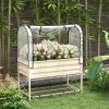 Cream Elevated Metal Raised Garden Bed with Greenhouse Cover