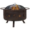 Moon Stars Sky Steel Fire Pit Bowl with Screen, Cooking Grate and Poker
