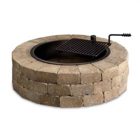 48-in Rockwood Outdoor Round Concrete Block Stone Fire Pit Kit with Cooking Grill Grate