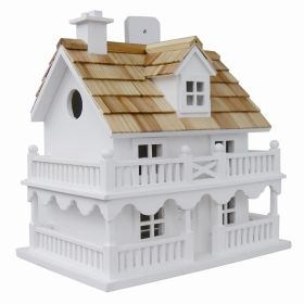 White Cottage Style Wood Birdhouse with unpainted Nest Box
