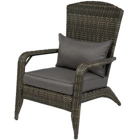 Outsunny Patio Adirondack Chair with Rattan Wicker, Soft Cushions, Tall Curved Backrest, Mixed Gray