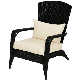 Outsunny Patio Wicker Adirondack Chair, Rattan Fire Pit Chairs w/ Soft Cushions, Tall Backrest, Tilted Seat, Cream White