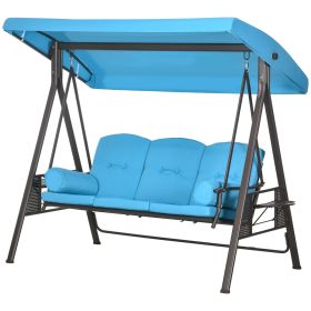 Outsunny Porch Swing Chair 3-Seat Outdoor Adjustable Canopy Cushioned Blue for Garden Poolside