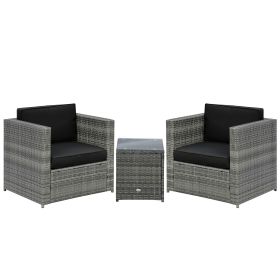 Outsunny Patio Bistro Set Outdoor PE Rattan Wicker Furniture with Washable Cushion Coffee Table Conversation Sofa Set Black Black