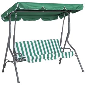 Outsunny 3-Person Porch Swing with Canopy Outdoor Patio Swing Chair for Adults, Steel Frame, Cushions, Armrests, Green