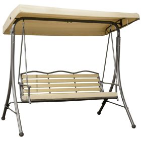 Outsunny 3-Seat Patio Swing Chair, Outdoor Canopy Glider, Cushioned, Adjustable Shade, Slatted Design, Porch Garden