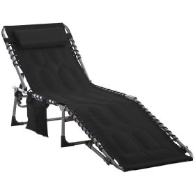 Outsunny Folding Chaise Lounge Chair Lightweight Recliner 5-Level Adjustable Backrest Pillow for Outdoor Garden Sunbathing Brown