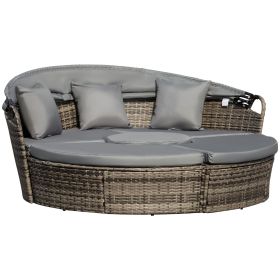 Outsunny Woven Rattan 4-Piece Canopied Daybed Sun Lounger Sofa Setting Plush Pillows Mocha Brown