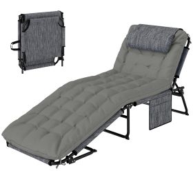 Outsunny Gray Folding Chaise Lounge Chair with 4-Level Reclining Back Breathable Mesh Fabric Cushion Headrest for Outdoor
