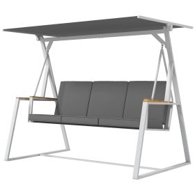 Outsunny 3-Person Outdoor Porch Swing Chair with Adjustable Canopy & Removable Cushions for Garden & Backyard, Gray