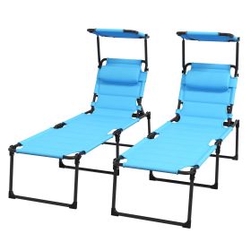 Outsunny Outdoor Chaise Lounge Chairs Set of 2 with Sunroof Blue 4-Position Reclining Pool Sun Tanning Chairs with Headrests