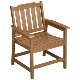 Outsunny Plastic Patio Chairs, Outdoor Dining Chair with Armrests and Slatted Back, Outdoor Armchair for Lawn, Garden, Poolside, Backyard, Brown