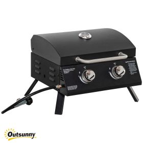 Outsunny 2 Burner Propane Gas Grill Portable Tabletop BBQ with Foldable Legs Lid Thermometer