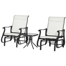 Outsunny 3-Piece Gliding Chair & Tea Table Set, 2 Rocker Seats with Steel Frame, Tempered Glass Tabletop, Cream W