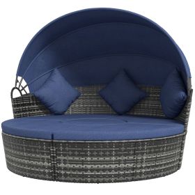 Outsunny Rattan Canopied Daybed 4pc Outdoor Patio Lounger Sofa Set Plush Cushions Mocha Brown
