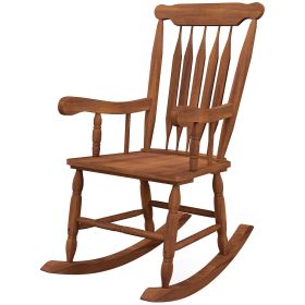 Outsunny Porch Rocker Teak High Back Wooden Rocking Chair for Patio Balcony Outdoor Seating Durable Construction