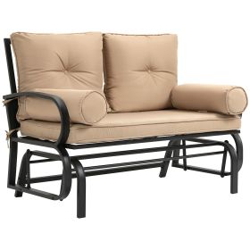 Outsunny 2-Person Outdoor Gliding Chair, Patio Double Glider Rocking Chair with Steel Frame and Cushions for Backyard, Garden and Porch, Khaki