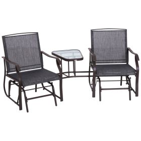 Outsunny Outdoor Glider Swing 2-Seat Independent Chairs Grey with Center Coffee Table