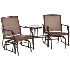 Outsunny 2-Seat Outdoor Glider Swing, Double Independent Rocker Chair, with Center Coffee Table, Breathable Sling Fabric, Coffee Brown
