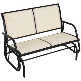 Outsunny 2-Person Glider Bench, Outdoor Swing Chair Loveseat, with Comfortable Fabric, Smooth Rocker, Steel Frame, for Porch, Beige