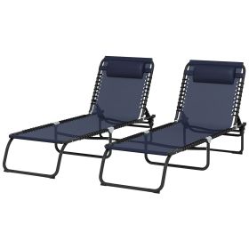 Outsunny 2-Pack Dark Blue Reclining Beach Chairs, 4-Position Folding Chaise Lounge for Patio