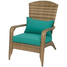 Outsunny Patio Adirondack Chair with Rattan Wicker, Soft Cushions, Tall Curved Backrest, Sky Blue