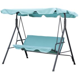 Outsunny Porch Swing Chair 3-Person with Adjustable Canopy Green Steel Frame for Patio