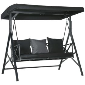 Outsunny 3-Seat Patio Swing Chair Outdoor Canopy Glider with Cushion 3 Throw Pillows Adjustable Shade for Porch Garden