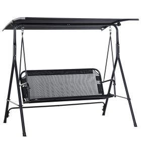 Outsunny Patio Swing Chair 2-Seater with Adjustable Canopy and Armrests Texeline Fabric Steel Frame Outdoor Black