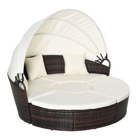 Outsunny Backyard Woven Rattan 4pc Canopied Daybed Sun Lounger Sofa Setting Plush Pillows