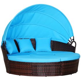 Outsunny Woven Rattan Poolside Relaxation Zone 4pc Canopied Daybed Sun Lounger Sofa Set Mocha Brown