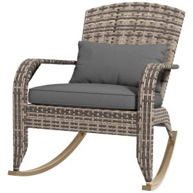 Outsunny Adirondack Rocking Chair Wicker High Back Seat Cushion Pillow Gray