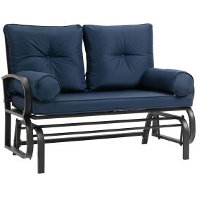 Outsunny 2-Person Glider Bench Blue with Removable Cushions Smooth Motion Sturdy Frame
