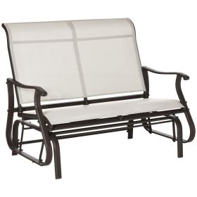 Outsunny 47" Double Glider Bench, Patio Glider Armchair for Backyard with Mesh Seat and Backrest, Steel Frame, Cream White
