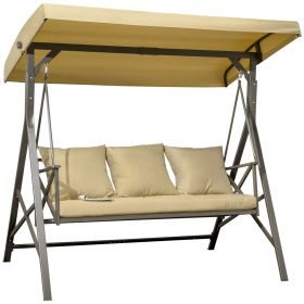 Outsunny 3-Person Outdoor Swing Seat with Adjustable Canopy, Cushion, 3 Throw Pillows, Adjustable Shade, Garden