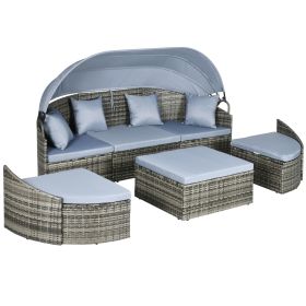 Outsunny Rattan Daybed with Canopy, Convertible Sectional, Light Grey for Outdoor Use