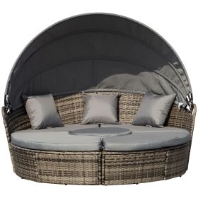 Outsunny Convertible Oasis: 4PC Rattan Patio Set with Adjustable Canopy Daybed & Sectional Sofa