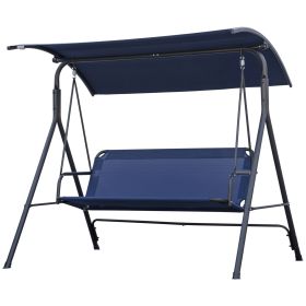 Outsunny Porch Swing Bench 3-Person with Stand Adjustable Canopy Armrests Steel Frame for Outdoor Garden Patio Porch Poolside Dark Blue