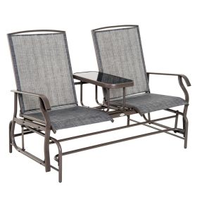 Outsunny 2-Person Glider Bench with Center Table, Rocking Chair Swing Loveseat with Breathable Mesh