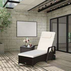 Wicker Chaise Lounge Chair with Wheels Adjustable Reclining Chair with Cushions