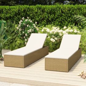 Sunlounger Poly Rattan Cushioned Reclining Lounge Bed Brown and Cream White