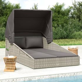 Poly Rattan Sunbed with Foldable Roof Gray 78.7"x44.9"x50.4"