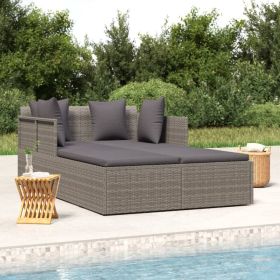 Poly Rattan furnSunbed with Cushions Gray 71.7"x46.5"x24.8"