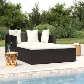 Poly Rattan Sunbed with Cushions Black 71.7"x46.5"x24.8"