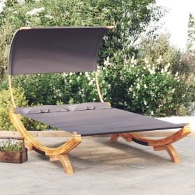 Solid Bent Wood Patio Lounge Bed with Canopy 65"x79.9"x49.6" Anthracite
