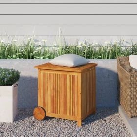 Solid Wood Acacia Patio Storage Box with Wheels 23.6"x19.7"x22.8"