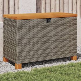 Poly Rattan Acacia Wood Patio Storage Box Gray