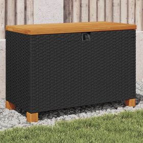 Poly Rattan Acacia Wood Patio Storage Box Black 31.5"x15.7"x18.9"