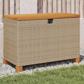 Poly Rattan Acacia Wood Patio Storage Box Beige 31.5"x15.7"x18.9"