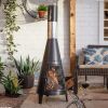 63-Inch Black Steel Wood-Burning Outdoor Chiminea with Ash Receiver